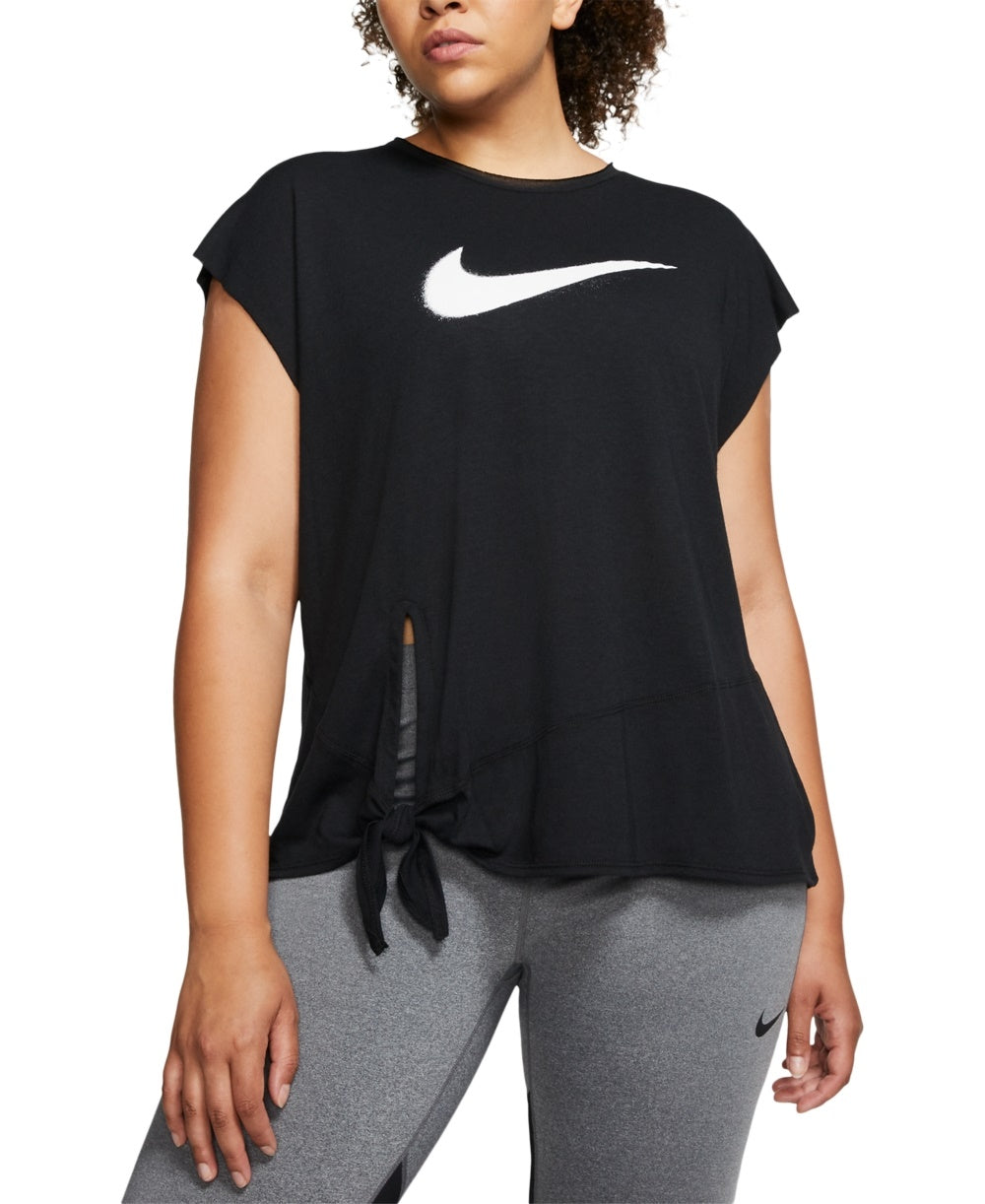 Top de treino Nike feminino plus size com amarração lateral seca, cor carvão, tamanho 2X