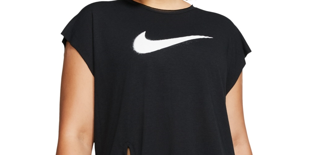 Top de treino Nike feminino plus size com amarração lateral seca, cor carvão, tamanho 2X