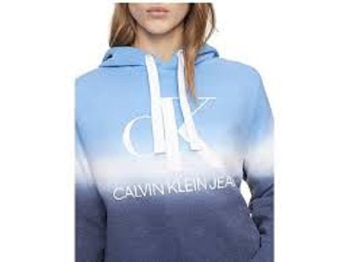 Calvin Klein Moletom Cropped Feminino com Capuz e Estampa Tie-Dye Azul Tamanho X-G