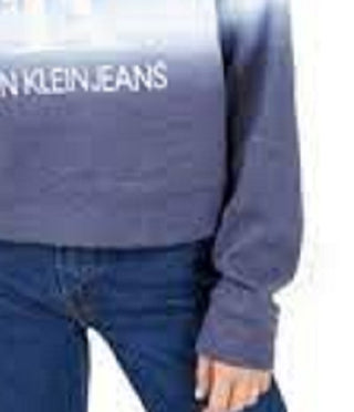 Calvin Klein Moletom Cropped Feminino com Capuz e Estampa Tie-Dye Azul Tamanho X-G