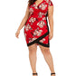 Vestido curto com manga curta e decote em V, estilo quase famoso, feminino, vermelho, tamanho 2X
