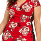Vestido curto com manga curta e decote em V, estilo quase famoso, feminino, vermelho, tamanho 2X