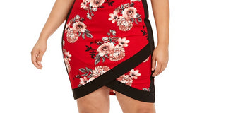 Vestido curto com manga curta e decote em V, estilo quase famoso, feminino, vermelho, tamanho 2X