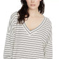 Camiseta feminina Sanctuary Eryka com listras caneladas e manga comprida, preta, tamanho X-G