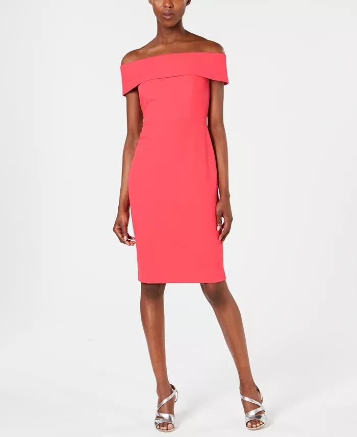 Calvin Klein Women's Petite Off-The-Shoulder Sheath Dress Red Size 12P