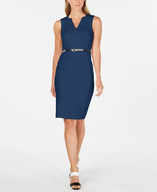Vestido Calvin Klein Feminino Gola V Cinto Azul Tamanho 12 Petite