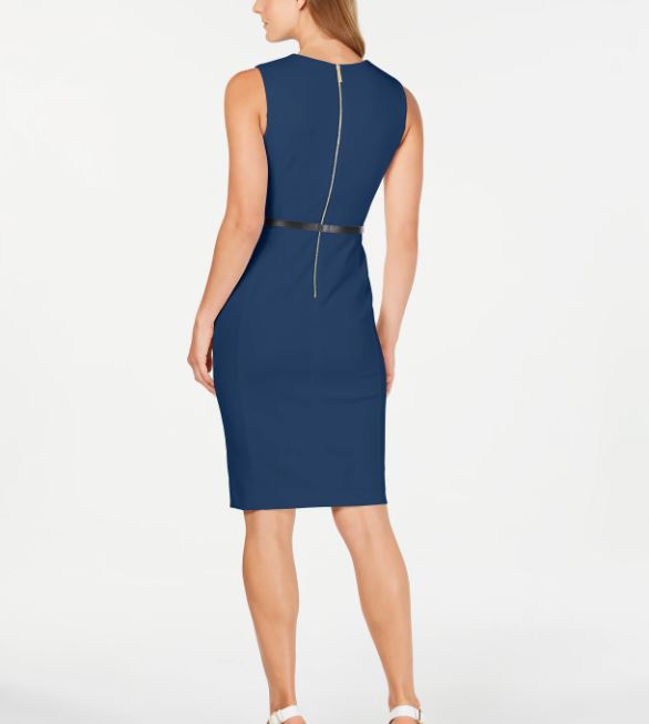 Vestido Calvin Klein Feminino Gola V Cinto Azul Tamanho 12 Petite