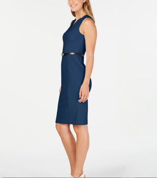 Vestido Calvin Klein Feminino Gola V Cinto Azul Tamanho 12 Petite