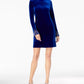 Vestido de coquetel curto Calvin Klein feminino, com strass, zíper, manga sino, gola redonda, azul, tamanho 6, pequeno