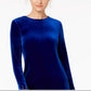 Vestido de coquetel curto Calvin Klein feminino, com strass, zíper, manga sino, gola redonda, azul, tamanho 6, pequeno