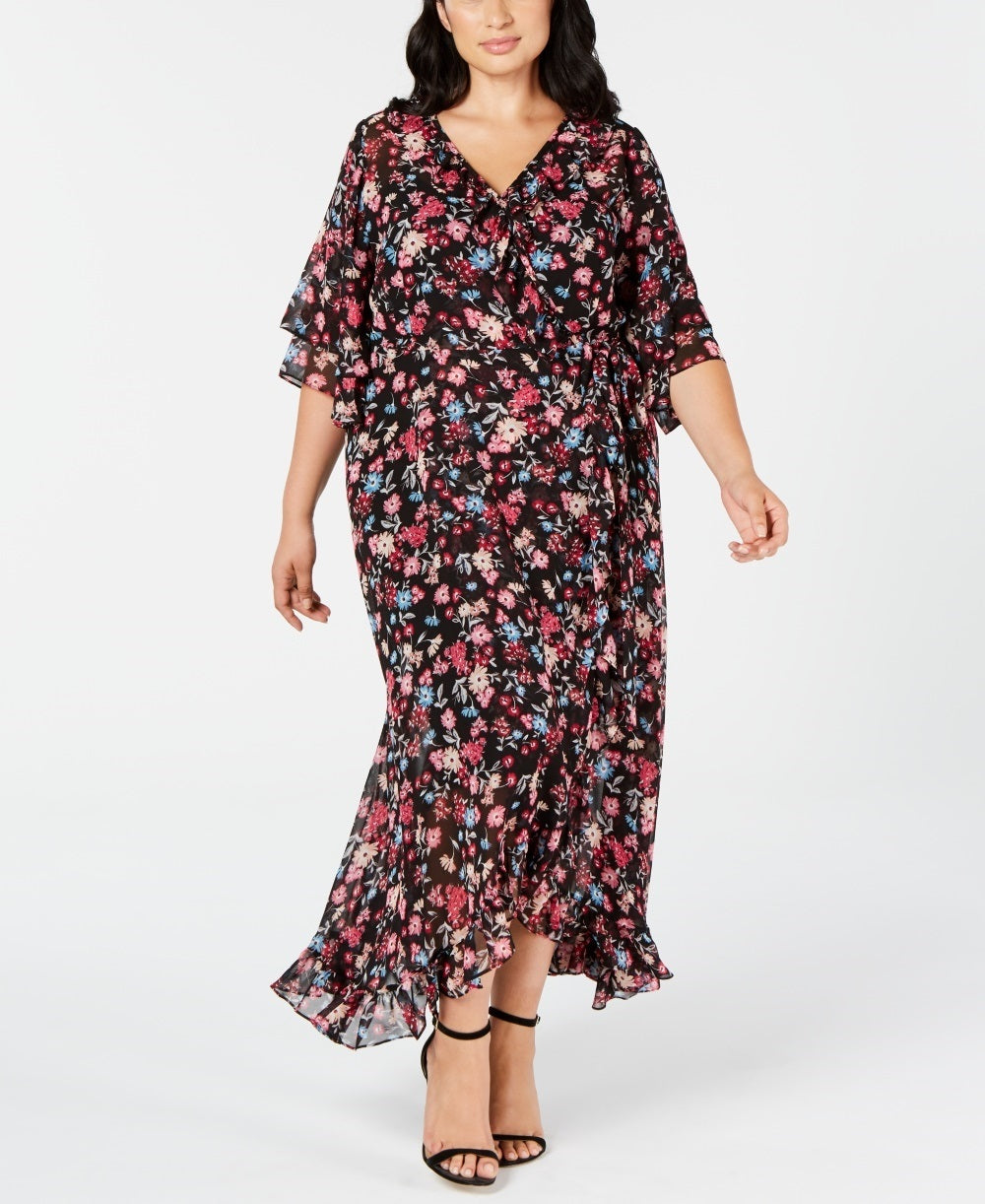 Vestido longo plus size feminino Calvin Klein com estampa de envelope falso, cinza, tamanho pequeno e pequeno