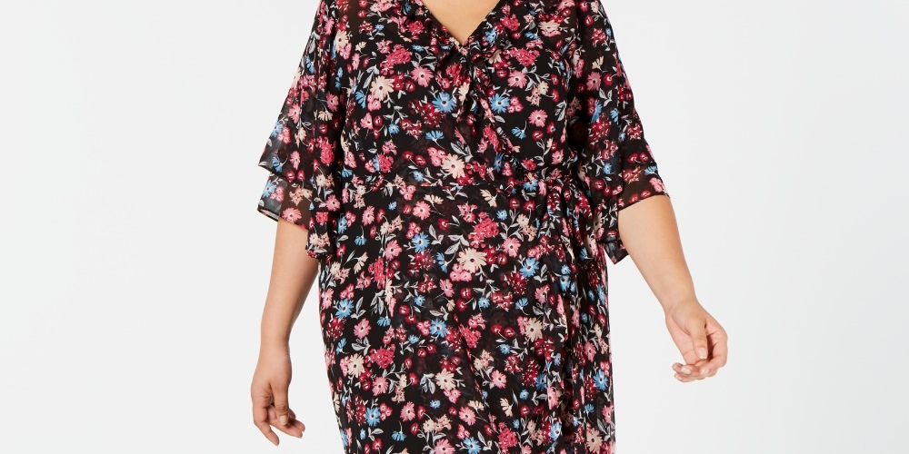 Vestido longo plus size feminino Calvin Klein com estampa de envelope falso, cinza, tamanho pequeno e pequeno