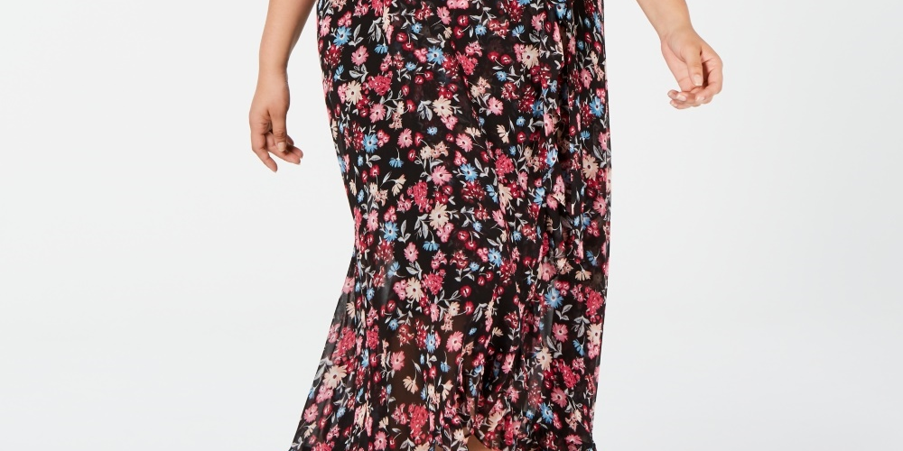Vestido longo plus size feminino Calvin Klein com estampa de envelope falso, cinza, tamanho pequeno e pequeno