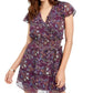 Vestido feminino com estampa floral franzida e perguntas e respostas, roxo, tamanho médio