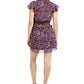 Vestido feminino com estampa floral franzida e perguntas e respostas, roxo, tamanho médio