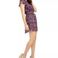 Vestido feminino com estampa floral franzida e perguntas e respostas, roxo, tamanho médio