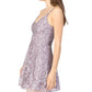 Vestido feminino bordado de malha, sem palavras, rosa, bege escuro, tamanho 5