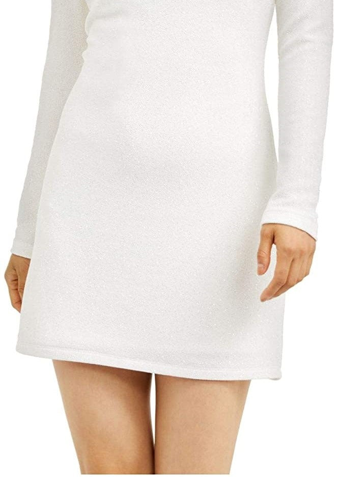 Vestido de noite feminino Speechless, manga longa, gola alta, acima do joelho, cor marfim e glitter, tamanho 7