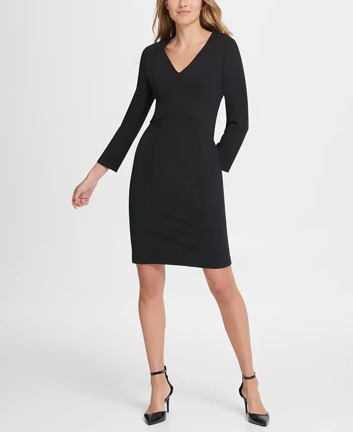 Vestido tubinho DKNY feminino, manga longa, cintura império, preto, tamanho 8