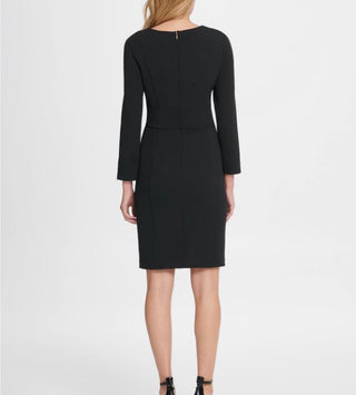 Vestido tubinho DKNY feminino, manga longa, cintura império, preto, tamanho 8