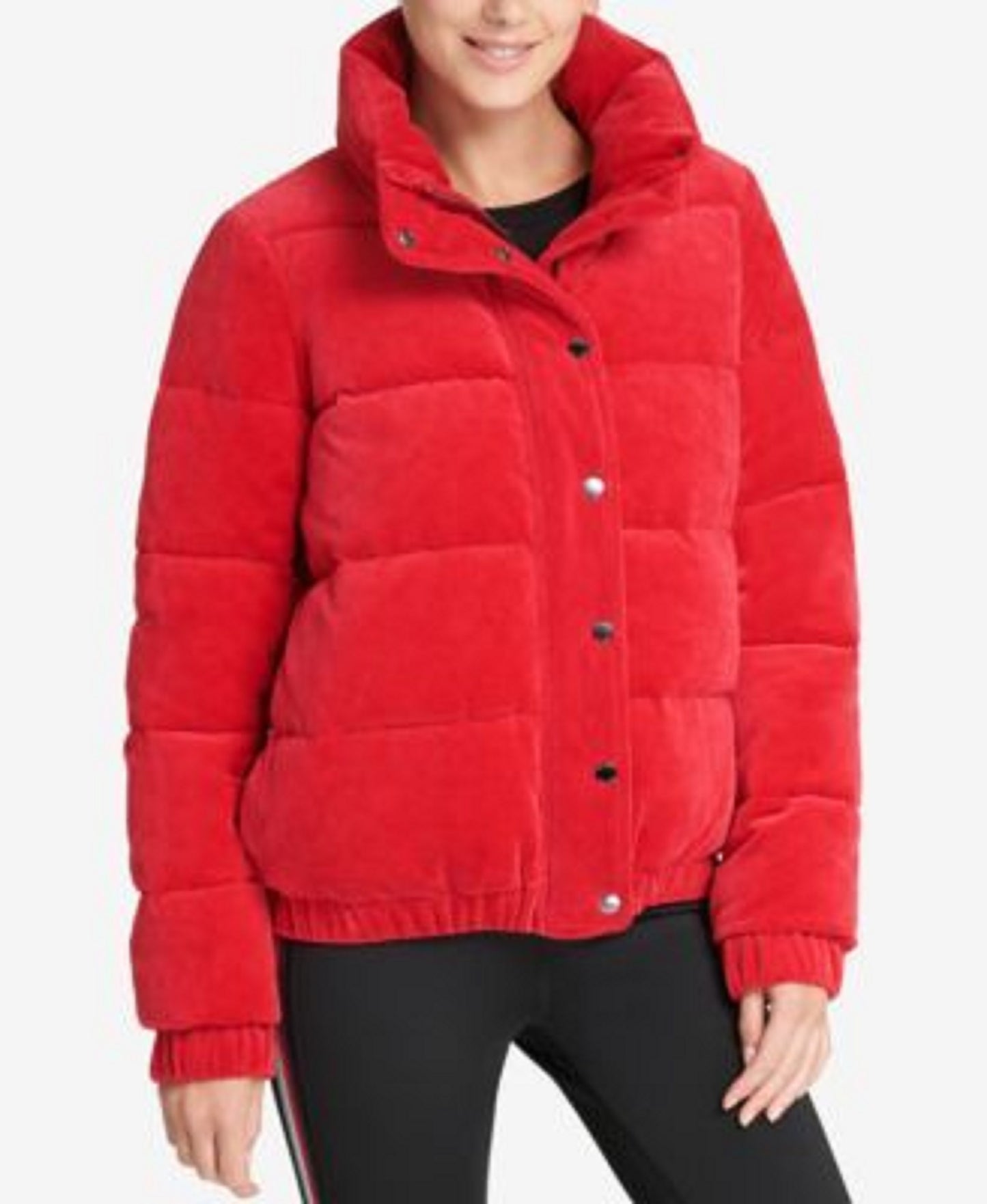 Jaqueta Puffer Feminina DKNY Sport Velour Vermelha Tamanho Médio