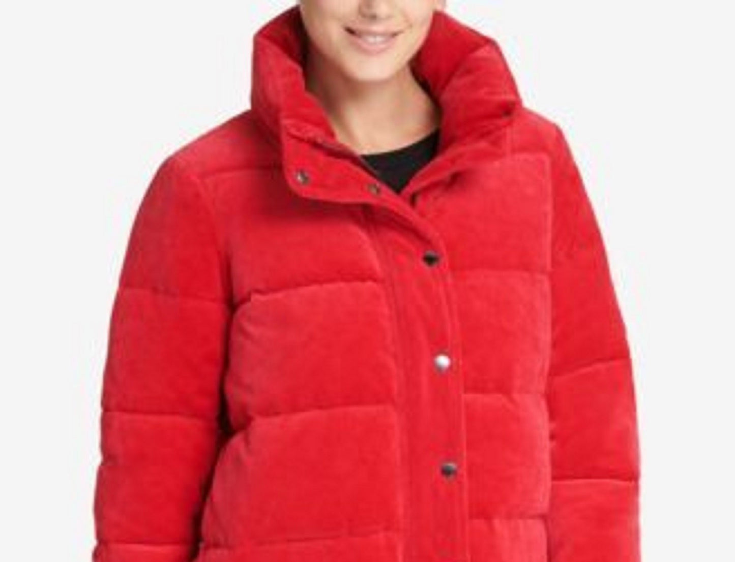 Jaqueta Puffer Feminina DKNY Sport Velour Vermelha Tamanho Médio