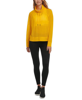 Top feminino esportivo de malha com decote funil DKNY dourado tamanho X-S
