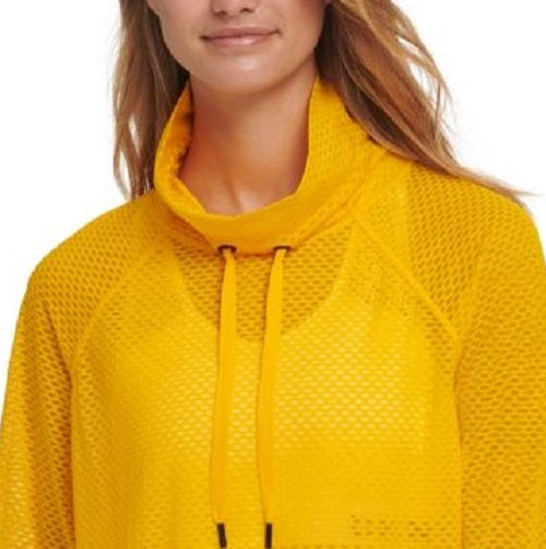 Top feminino esportivo de malha com decote funil DKNY dourado tamanho X-S