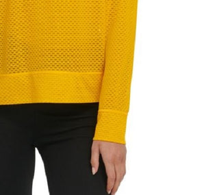 Top feminino esportivo de malha com decote funil DKNY dourado tamanho X-S