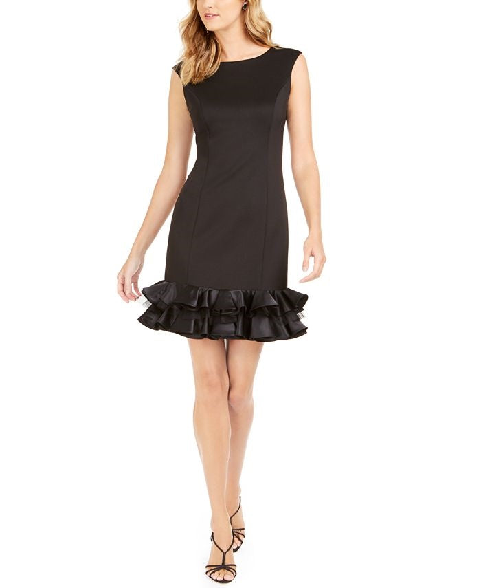 Vestido justo com babados Donna Ricco feminino, preto, tamanho 12
