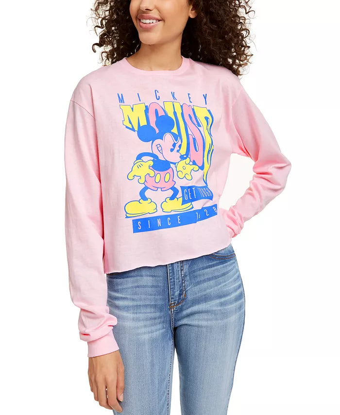 Camiseta estampada manga comprida Mad Engine Juniors' Disney Mickey Mouse Tough, rosa, tamanho X-S