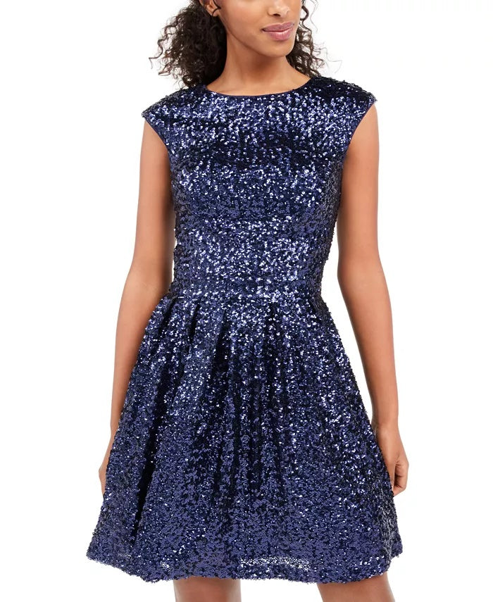 Vestido Infantil Emerald Sundae com Lantejoulas e Ajuste Flare Azul Tamanho Médio