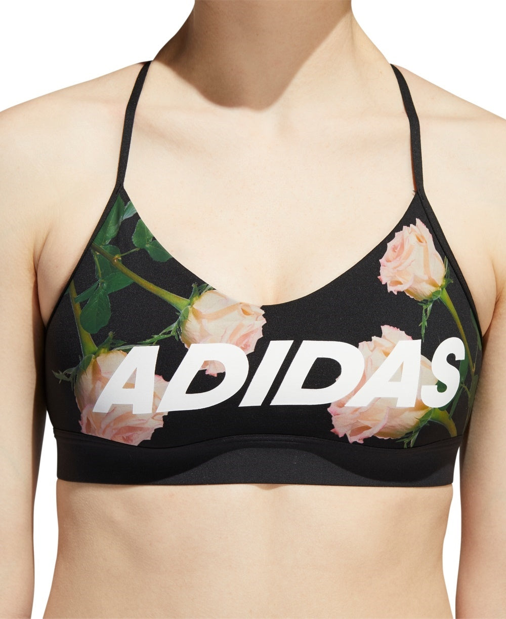 Sutiã esportivo de baixo impacto com estampa floral e costas nadador Adidas feminino, preto, tamanho médio