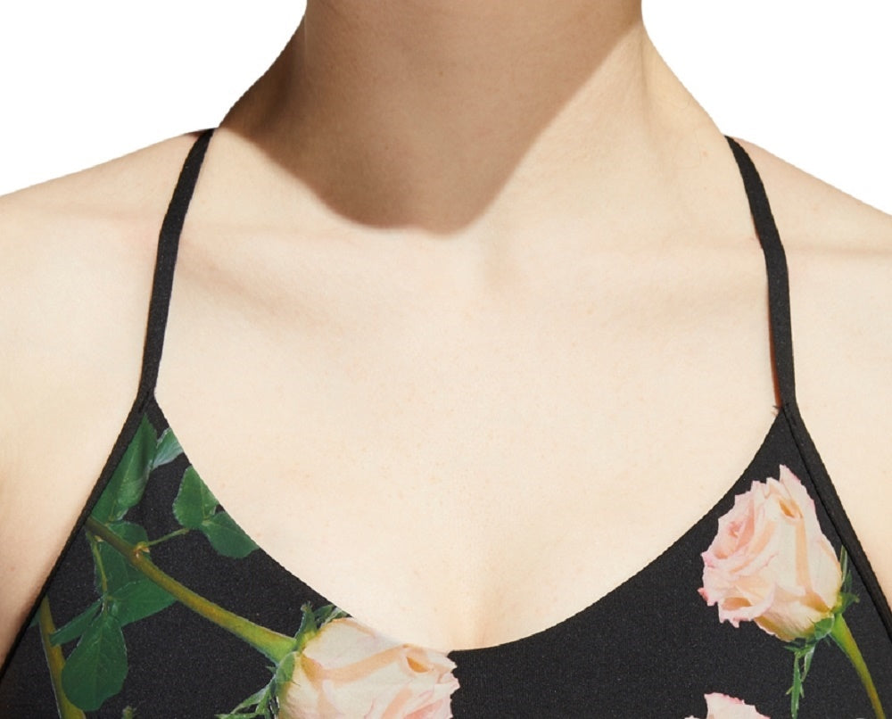 Sutiã esportivo de baixo impacto com estampa floral e costas nadador Adidas feminino, preto, tamanho médio