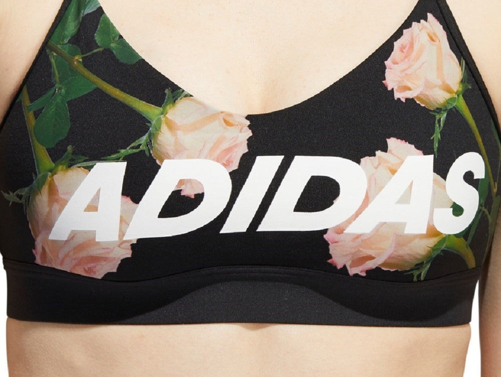 Sutiã esportivo de baixo impacto com estampa floral e costas nadador Adidas feminino, preto, tamanho médio