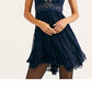Free People Adella Burnout Velvet Slip Feminino Azul Marinho Tamanho P