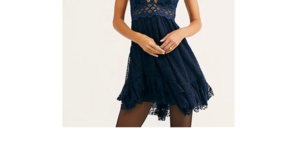 Free People Adella Burnout Velvet Slip Feminino Azul Marinho Tamanho P