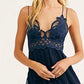 Free People Adella Burnout Velvet Slip Feminino Azul Marinho Tamanho P