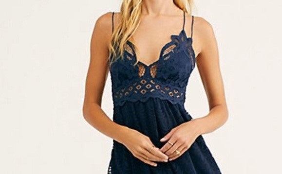 Free People Adella Burnout Velvet Slip Feminino Azul Marinho Tamanho P