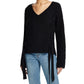 Suéter vintage feminino à prova de intempéries com amarração lateral, preto, tamanho grande