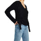 Suéter vintage feminino à prova de intempéries com amarração lateral, preto, tamanho grande