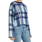 Suéter feminino xadrez vintage à prova de intempéries com manga sino, azul, tamanho extrapequeno