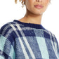 Suéter feminino xadrez vintage à prova de intempéries com manga sino, azul, tamanho extrapequeno