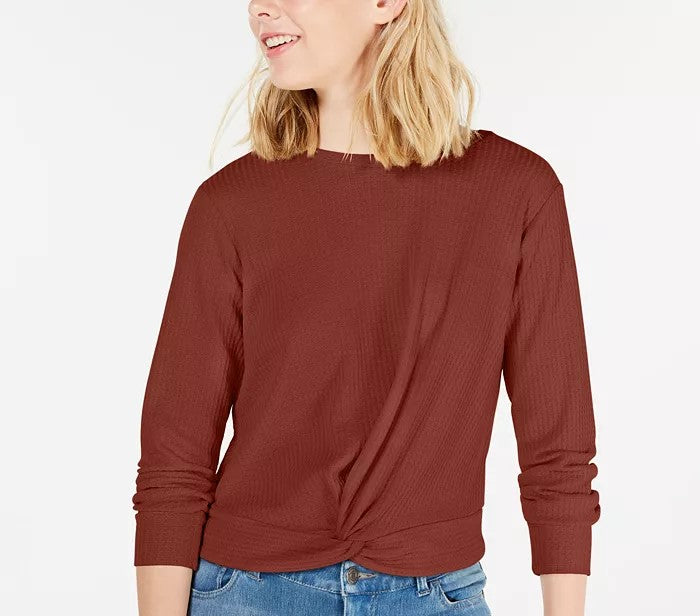 Gypsies &amp; Moondust Juniors' Top de malha waffle com frente torcida marrom tamanho grande