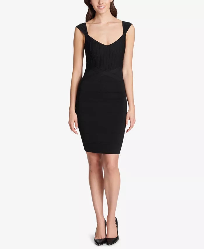 Vestido justo com faixa e decote em coração Guss feminino, preto, tamanho 16