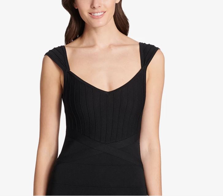 Vestido justo com faixa e decote em coração Guss feminino, preto, tamanho 16