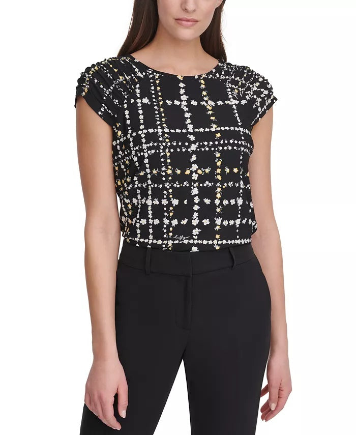 Tommy Hilfiger Blusa Feminina Estampada Floral Xadrez Preta Tamanho Médio