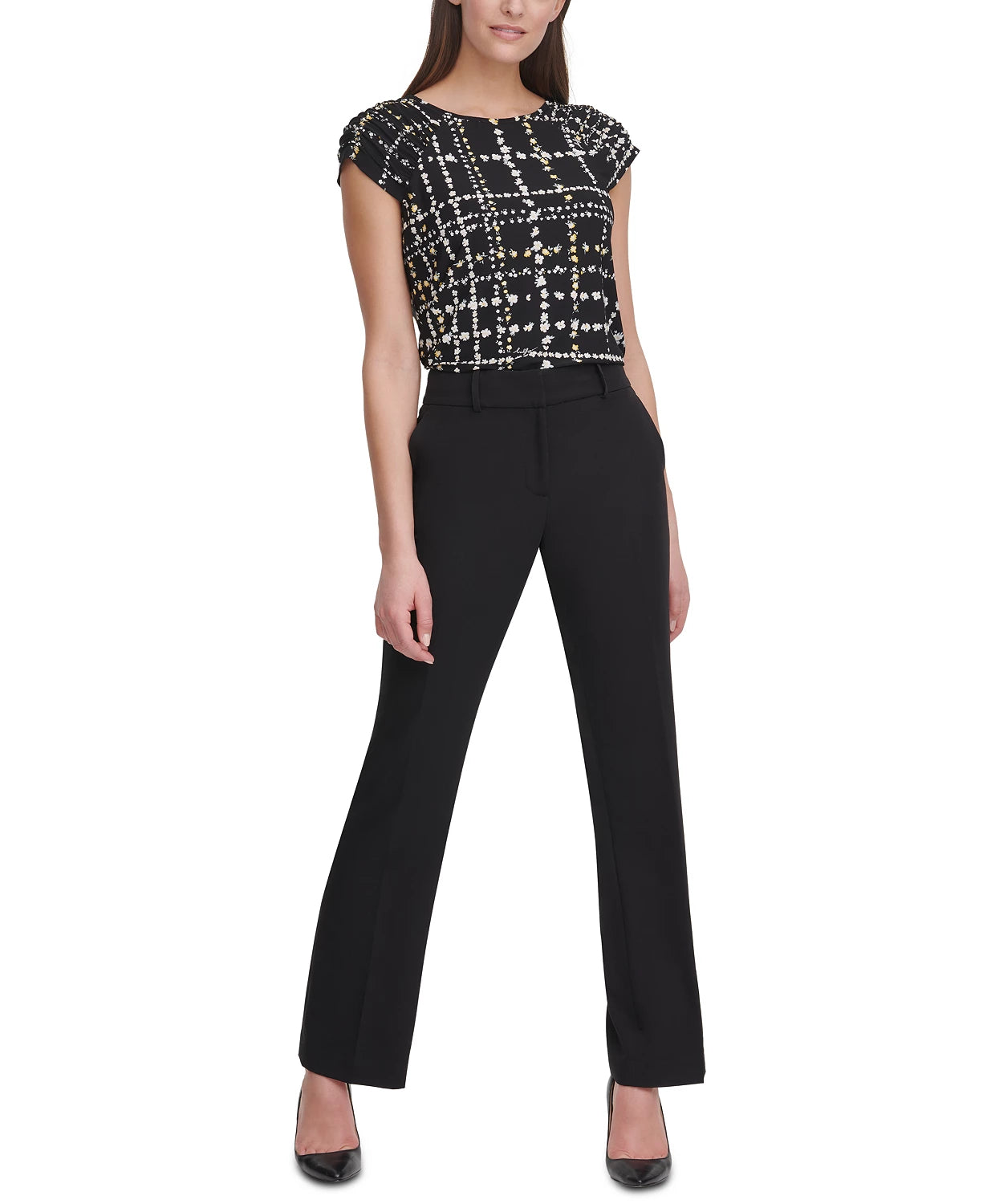 Tommy Hilfiger Blusa Feminina Estampada Floral Xadrez Preta Tamanho Médio