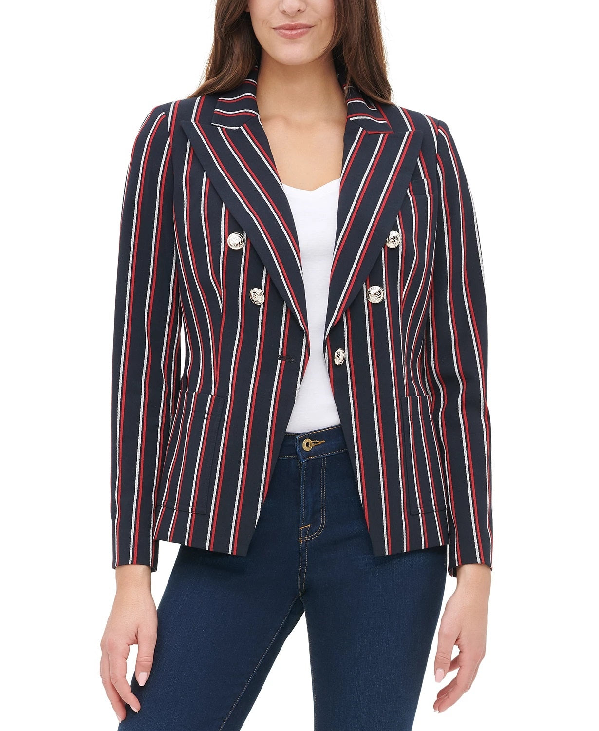 Tommy Hilfiger Blazer feminino listrado trespassado vermelho tamanho 6