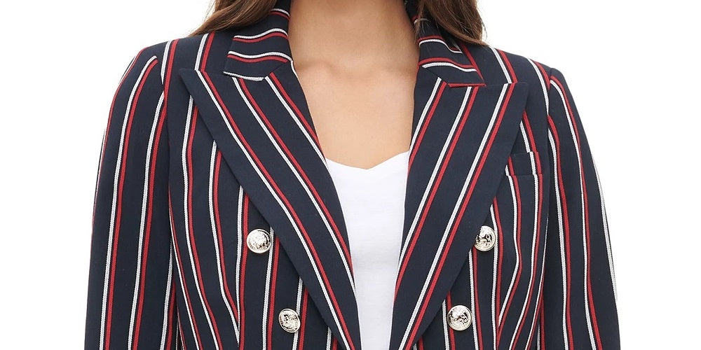 Tommy Hilfiger Blazer feminino listrado trespassado vermelho tamanho 6